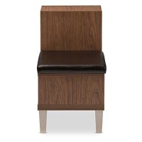 Baxton Studio Jaime Walnut Wood 3-Drawer Shoe Storage Padded Leatherette Seating Bench With Two Open Shelves