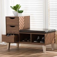 Baxton Studio Jaime Walnut Wood 3-Drawer Shoe Storage Padded Leatherette Seating Bench With Two Open Shelves