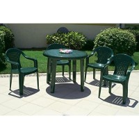 Compamia Ronda 35.5 Round Resin Patio Dining Table In Green, Commercial Grade
