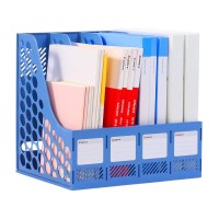 Comix Magazine File Holder, Sturdy Plastic Desk Organizers And Storage File Folder For Office Organization, Binder Organizer With 4 Compartments Storage Organiser Box, Blue