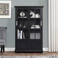 Ameriwood Home Aaron Lane 4 Tier Bookcase With Sliding Glass Doors, Black