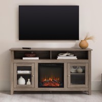 Walker Edison Glenwood Rustic Farmhouse Glass Door Highboy Fireplace Tv Stand For Tvs Up To 65 Inches, 58 Inch, Driftwood