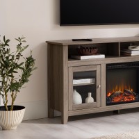 Walker Edison Glenwood Rustic Farmhouse Glass Door Highboy Fireplace Tv Stand For Tvs Up To 65 Inches, 58 Inch, Driftwood