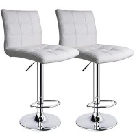 Leopard Modern Square Pu Leather Adjustable Bar Stools With Back, Set Of 2, Counter Height Swivel Stool, Barstools For Kitchen Counter (White)