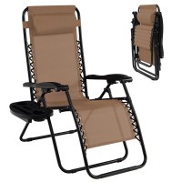 Goplus Zero Gravity Chair, Adjustable Folding Reclining Lounge Chair With Pillow And Cup Holder, Patio Lawn Recliner For Outdoor Pool Camp Yard (1, Beige)