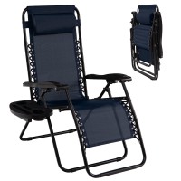 Goplus Zero Gravity Chair, Adjustable Folding Reclining Lounge Chair With Pillow And Cup Holder, Patio Lawn Recliner For Outdoor Pool Camp Yard (1, Navy)