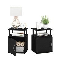 Furinno End Table, Two, Black Wood