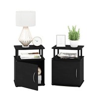 Furinno End Table, Two, Black Wood