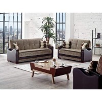 Beyan Rochester Collection Upholstered Convertible Love Seat With Storage Space, Includes 2 Pillows, Dark Brown