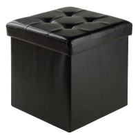 Winsome Wood Furniture Piece Ashford Ottoman With Storage Faux Leather, Black
