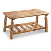 Castlecreek Pine Log Coffee Table, Rustic Natural Weathered Look Wooden Rectangular Center Tables For Living Room