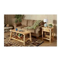 Castlecreek Pine Log Coffee Table, Rustic Natural Weathered Look Wooden Rectangular Center Tables For Living Room