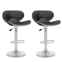 Corliving Dpv-205-B Curved Form Fitting Adjustable Swivel Upholstery Bar Stool In Black Leatherette Set Of 2