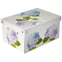 Kanguru Collection Midi Hydrangeas Decorative Storage Box With Handles And Lid For Storing Garment, Clothes, Wardrobes, Toys, Home, Multi-Colour, Size 35 X 25 X 17,5 Cm, Small