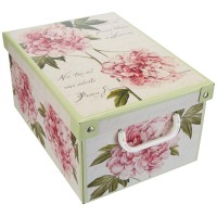 Kanguru Collection Midi Peonies Decorative Cardboard Storage Box With Handles And Lid For Storing Garment, Clothes, Wardrobes, Toys, Home, Multi-Colour,Size 35 X 25 X 17,5 Cm