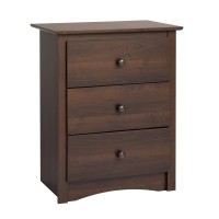 Prepac Sonoma Traditional Tall Nightstand Side Table With 3 Drawers, Functional Tall 3-Drawer Bedside Table 16 D X 23 W X 29 H, Espresso, Edc-2403
