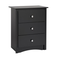 Prepac Sonoma Traditional Tall Nightstand Side Table With 3 Drawers, Functional Tall 3-Drawer Bedside Table 16 D X 23 W X 29 H, Black, Bdc-2403