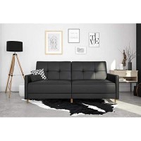 Dhp Andora Coil Futon Sofa Bed Couch With Mid Century Modern Design - Black Faux Leather