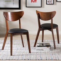 Baxton Studio Sumner Mid-Century Black Faux Leather And Walnut Brown Wood Dining Chair