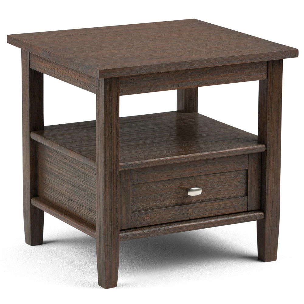 Simplihome Warm Shaker Solid Wood 20 Inch Wide Rectangle Rustic End Side Table In Farmhouse Brown With Storage, 1 Drawer And 1 Shelf, For The Living Room And Bedroom