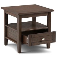 Simplihome Warm Shaker Solid Wood 20 Inch Wide Rectangle Rustic End Side Table In Farmhouse Brown With Storage, 1 Drawer And 1 Shelf, For The Living Room And Bedroom