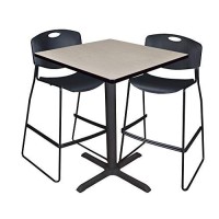 Cain 36 Square Cafa Table- Maple & 2 Zeng Stack Stools- Black