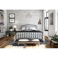 Novogratz Bushwick Metal Bed With Headboard And Footboard Modern Design Queen Size - Grey