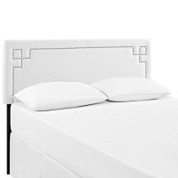 Modway Josie Faux Leather Upholstered Queen Headboard In White With Nailhead Accents