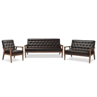 Baxton Studio Sorrento 3 Piece Faux Leather Tufted Sofa Set In Brown