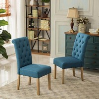 Roundhill Furniture Habit Solid Wood Tufted Parsons Dining Chair (Set Of 2), Blue