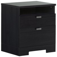 South Shore Reevo Nightstand With Cord Catcher, Black Onyx