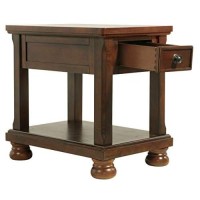 Signature Design By Ashley Porter Traditional Hand-Finished Rectangular Chair Side End Table, Dark Brown