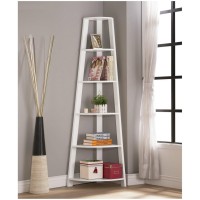 Raamzo White Finish Wood Wall Corner 5-Tier Bookshelf Bookcase Accent Etagere