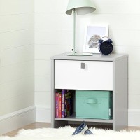 South Shore Cookie 1-Drawer Nightstand, Soft Gray & Pure White