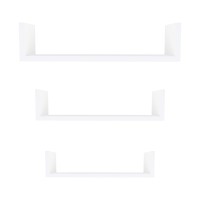 Danya B Contemporary Laminated Mdf Floating U Wall Decor Shelves, Bathroom Or Living Room Wall Decor, (3 Shelf Pack) (White)