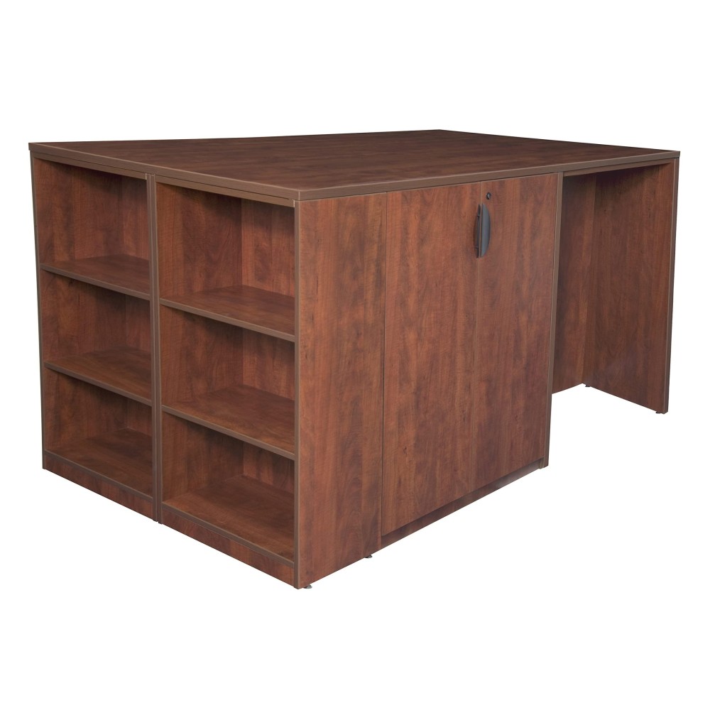 Regency Legacy Stand Set With Three Storage Cabinets, One Desk And Bookcase Ends, 85 X 46, Cherry