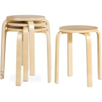 Costway Stackable Bentwood Stools Set Of 4, 18-Inch Height Backless Counter Chairs With Round Top, Anti-Slip Felt Pad, Portable School Stool For Dining Room, Kitchen, Classroom, Birch