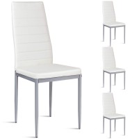 Costway Pu Leather Dining Side Chairs Elegant Design Home Furniture, Set Of 4 (White)