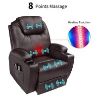 Magic Union Power Lift Chair Electric Recliner Faux Leather Heated Vibration Massage Sofa With Remote Controls Side Pockets For Elderly Catnap (Brown)