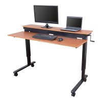 S Stand Up Desk Store Crank Adjustable 2-Tier Standing Desk With Heavy Duty Steel Frame (Black Frame/Teak Top, 60 Inch Wide)