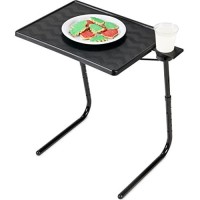 Table Mate Ii Folding Tables - Portable Tv Tray Table For Eating & Work With Cup Holder - Black