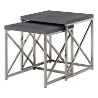 Monarch Specialties , Nesting Table, Chrome Metal, Grey, Table Set, 2 Pcs