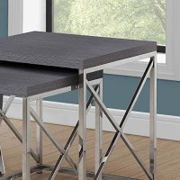 Monarch Specialties , Nesting Table, Chrome Metal, Grey, Table Set, 2 Pcs