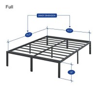 Olee Sleep 18 Inch Heavy Duty Steel Slat Anti-Slip Support, Easy Assembly Platform Bed Frame, Noise Free Steel Mattress Foundation, Maximum Storage, No Box Spring Needed, Black, Full Size