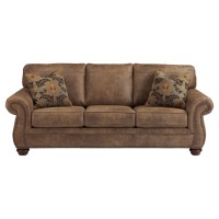 Signature Design By Ashley Larkinhurst Faux Leather Queen Sofa Sleeper With Nailhead Trim And 2 Accent Pillows Brown