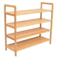 Birdrock Home Free Standing Bamboo Shoe Rack - 4 Tier - Wood - Closets And Entryway - Organizer - Fits 12 Pairs Of Shoes