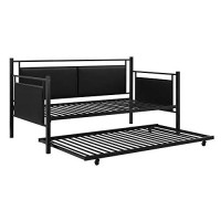 Dhp Astoria Metal And Upholstered Daybedsofa Bed With Included Trundle, Twin Size Frame, Black