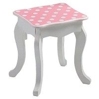 Teamson Kids Pretend Play Kids Vanity, Table And Chair Vanity Set With Mirror Makeup Dressing Table, With Drawer Fashion Polka Dot Prints Gisele Vanity Set, Pink White