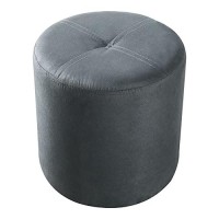 Pilaster Designs Ula 13.5 D Contemporary Gray Microfiber Upholstered Round Ottoman Accent-Stool With 4 Plastic Legs