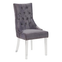 Armen Living Gobi Dining Chair In Grey Velvet And Acrylic Finish